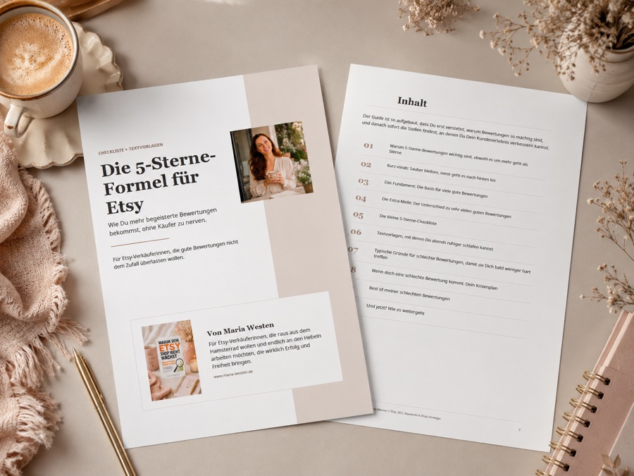 Mockup des kostenlosen Guides Die 5-Sterne-Formel für Etsy