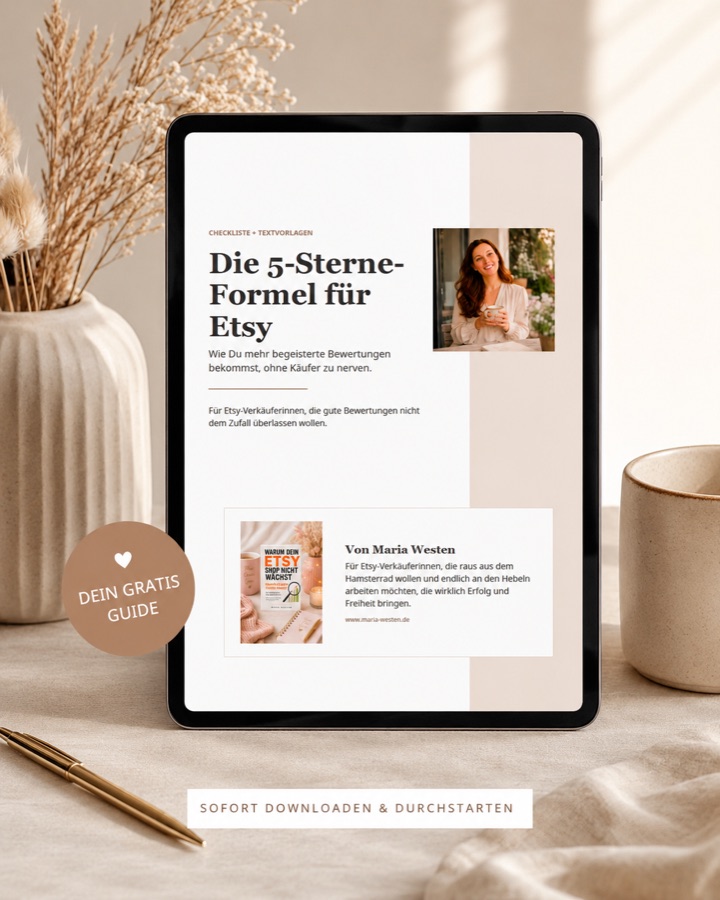 Mockup des kostenlosen Guides Die 5-Sterne-Formel für Etsy