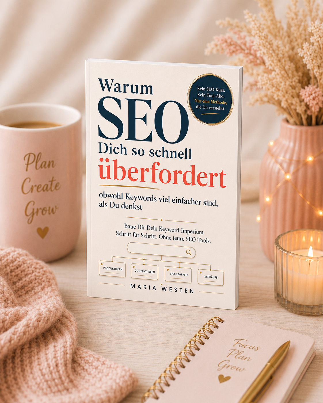 Mockup des Buches Warum SEO Dich so schnell überfordert von Maria Westen